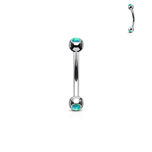 Surgical Steel Curved Barbell with Opal Bezel Set Externally Threaded Ends