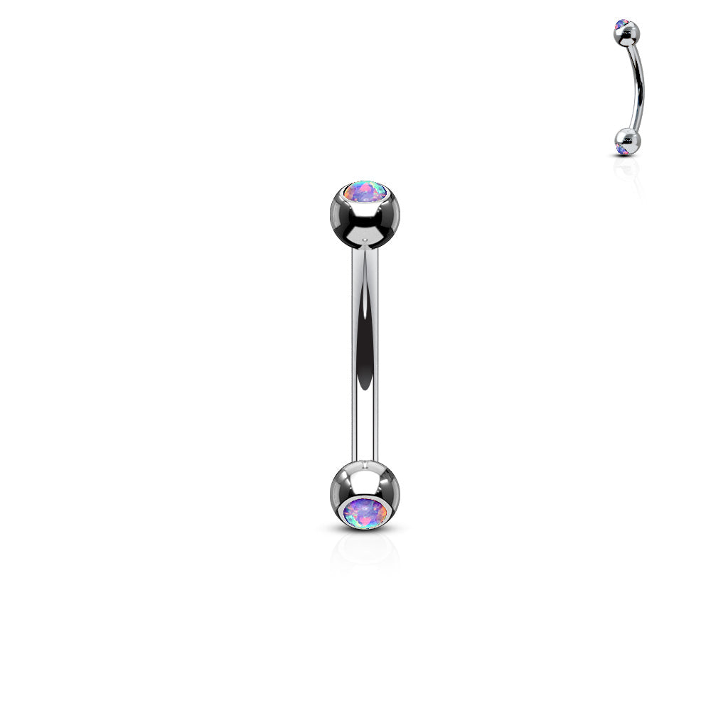 Surgical Steel Curved Barbell with Opal Bezel Set Externally Threaded Ends