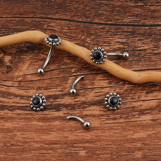 Titanium Internally Threaded Agate with Clusters Curved Barbell