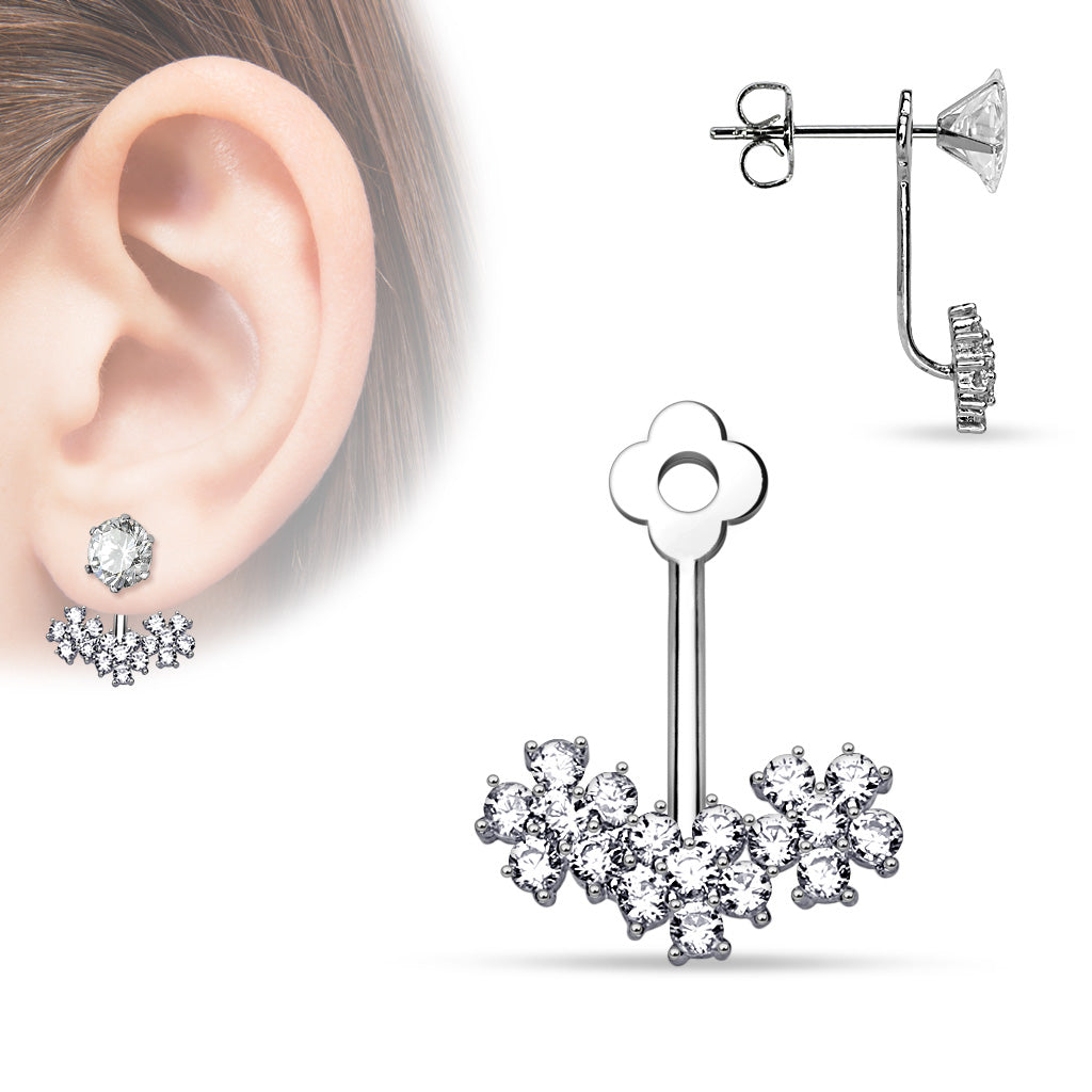 Triple CZ Flower Earring Jacket