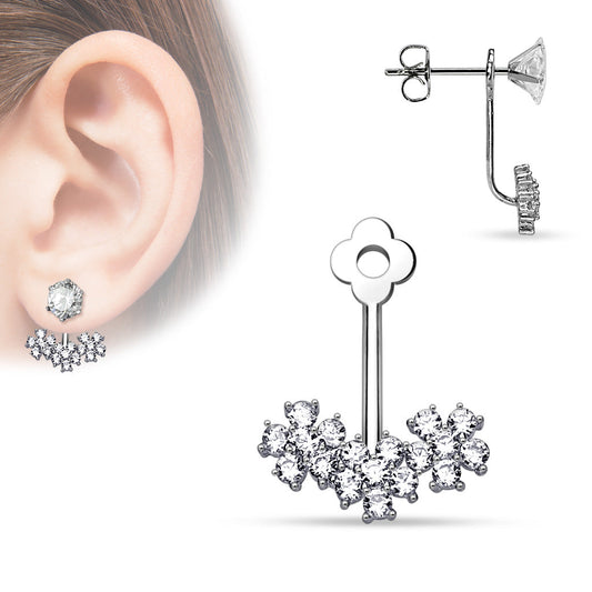 Triple CZ Flower Earring Jacket