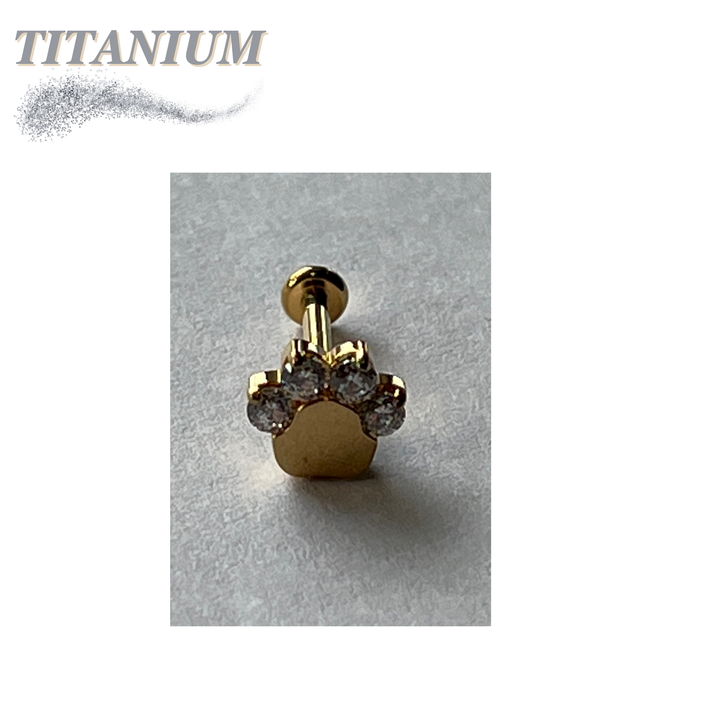Titanium Internally Threaded CZ Set Paw Labret
