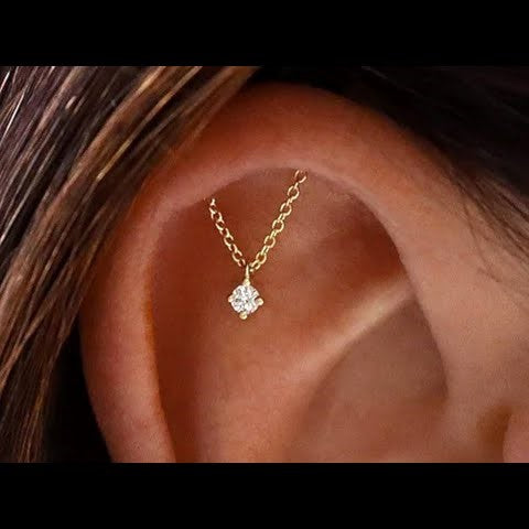 Titanium Hidden Helix Round CZ Dangle on Single Chain Drape Internal Thread Labret