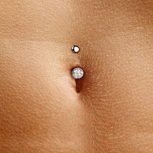 Titanium Threadless Floating Belly Ring with 6mm Front Facing Bezel Set CZ Top