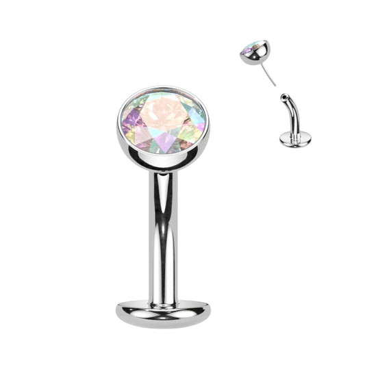 Titanium Threadless Floating Belly Ring with 5mm Bezel Set CZ Top