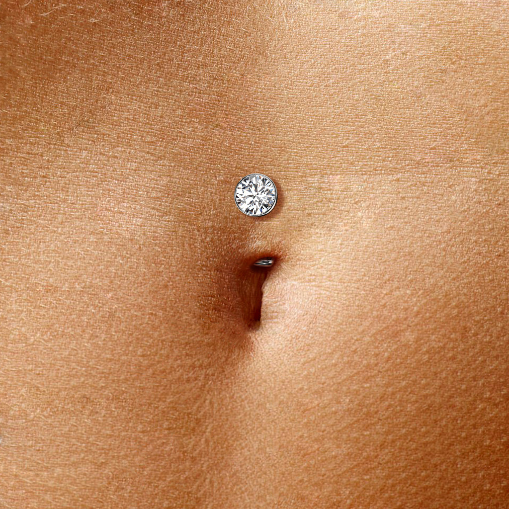 Titanium Threadless Floating Belly Ring with 5mm Bezel Set CZ Top
