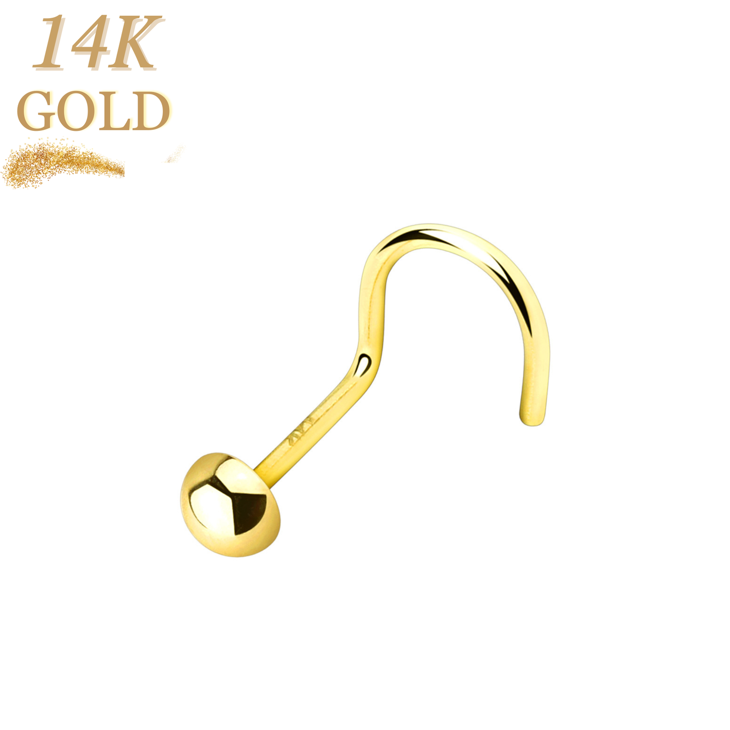 14K Gold L Bend Nostril Stud with 2mm Dome