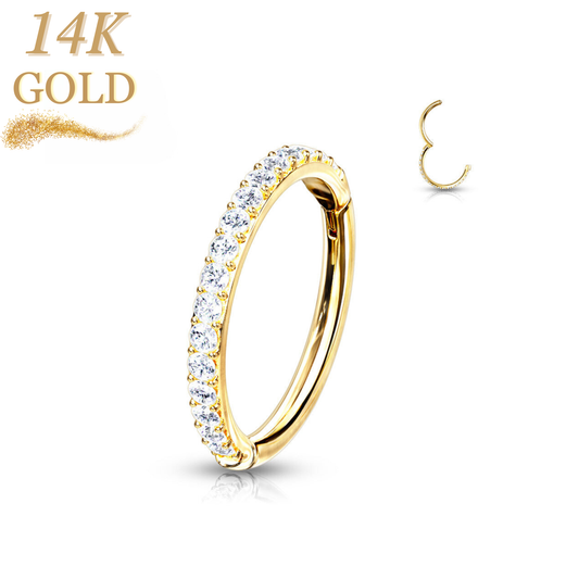 14K Gold Outer Paved Hinged Ring