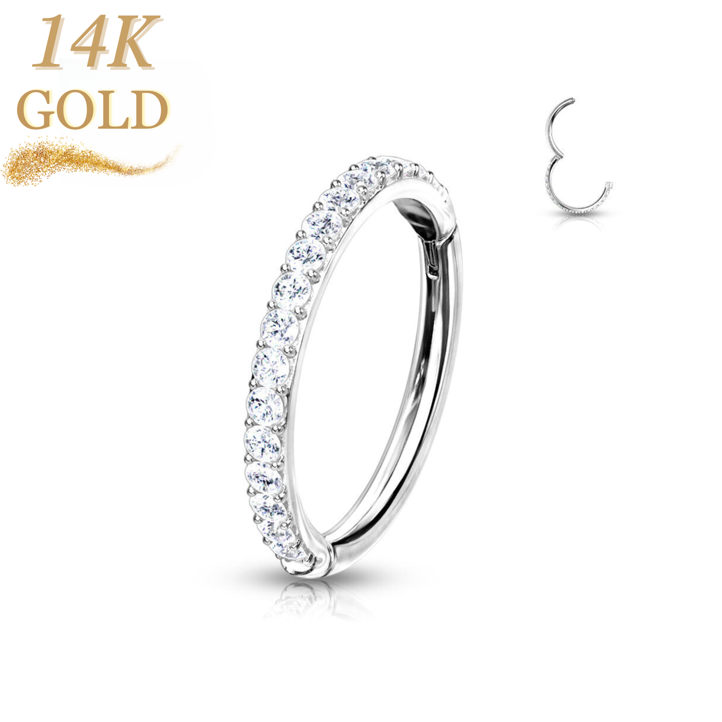 14K Gold Outer Paved Hinged Ring