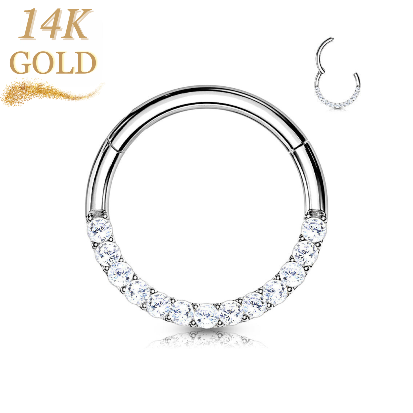 14K Gold CZ Lined Front Facing Hinged Ring