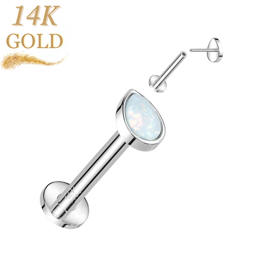 14K Gold Threadless Labret Combo with Pear Opal Top