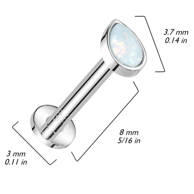 14K Gold Threadless Labret Combo with Pear Opal Top