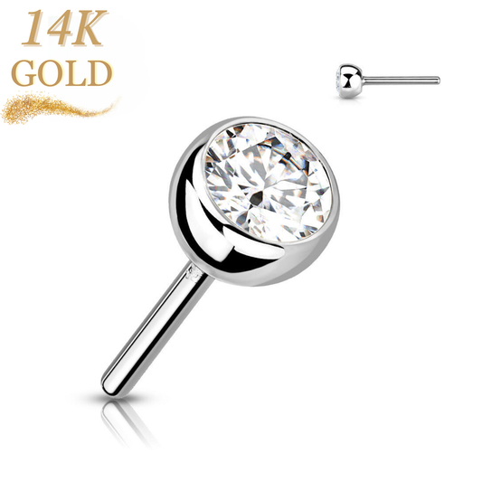14K Gold CZ Bezel Set Threadless Push In Top Only