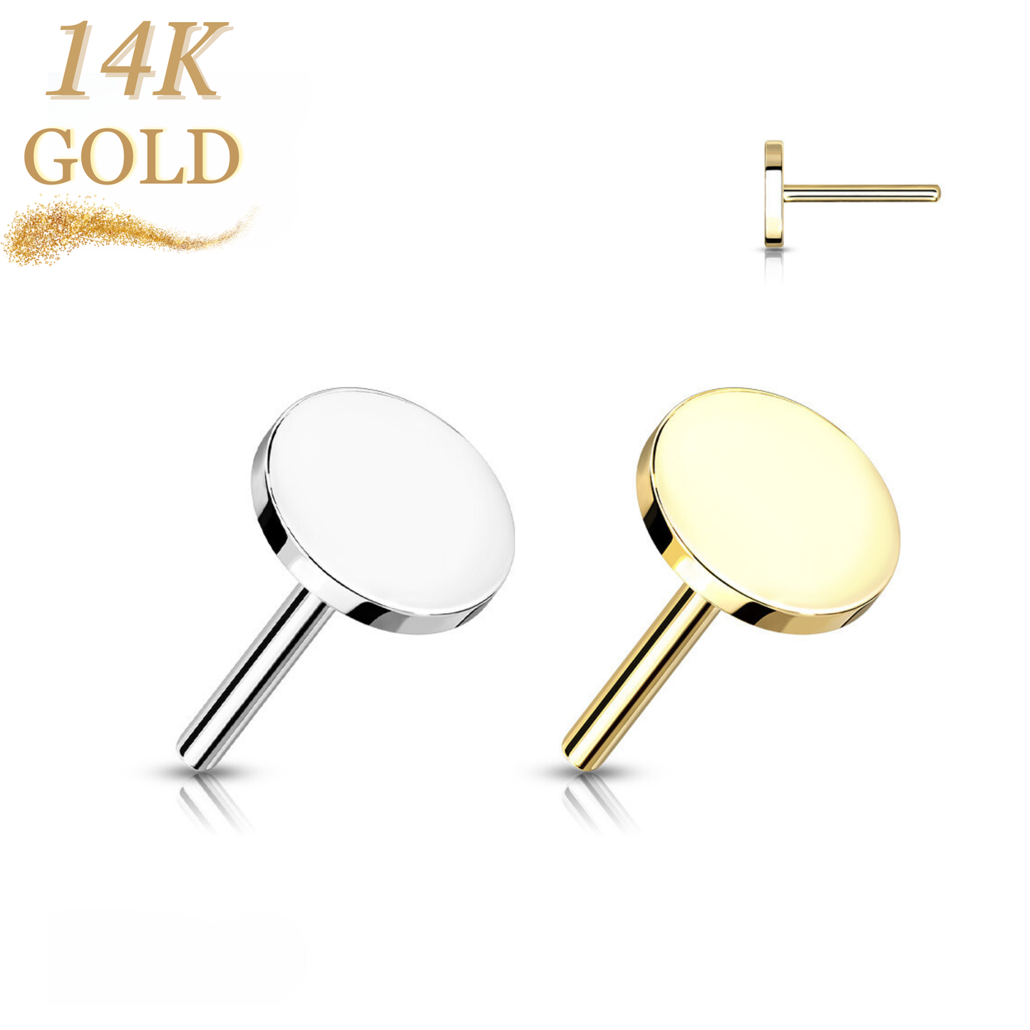 14K Gold Threadless Push In Flat Round Top Only