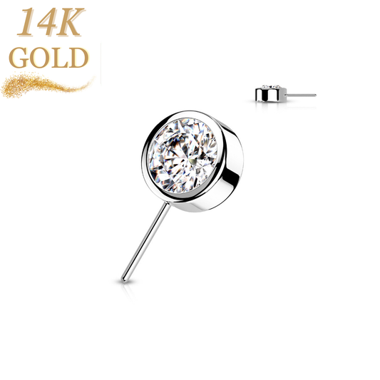 14K Gold Threadless Front Facing Bezel Set CZ Top Only