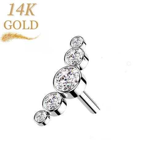14K Gold Threadless Push In Paved 5 CZ Bezel Set Curved Top Only