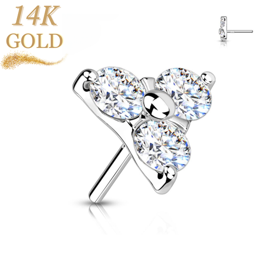 14K Gold 3 CZ Trinity Threadless Push in Top Only
