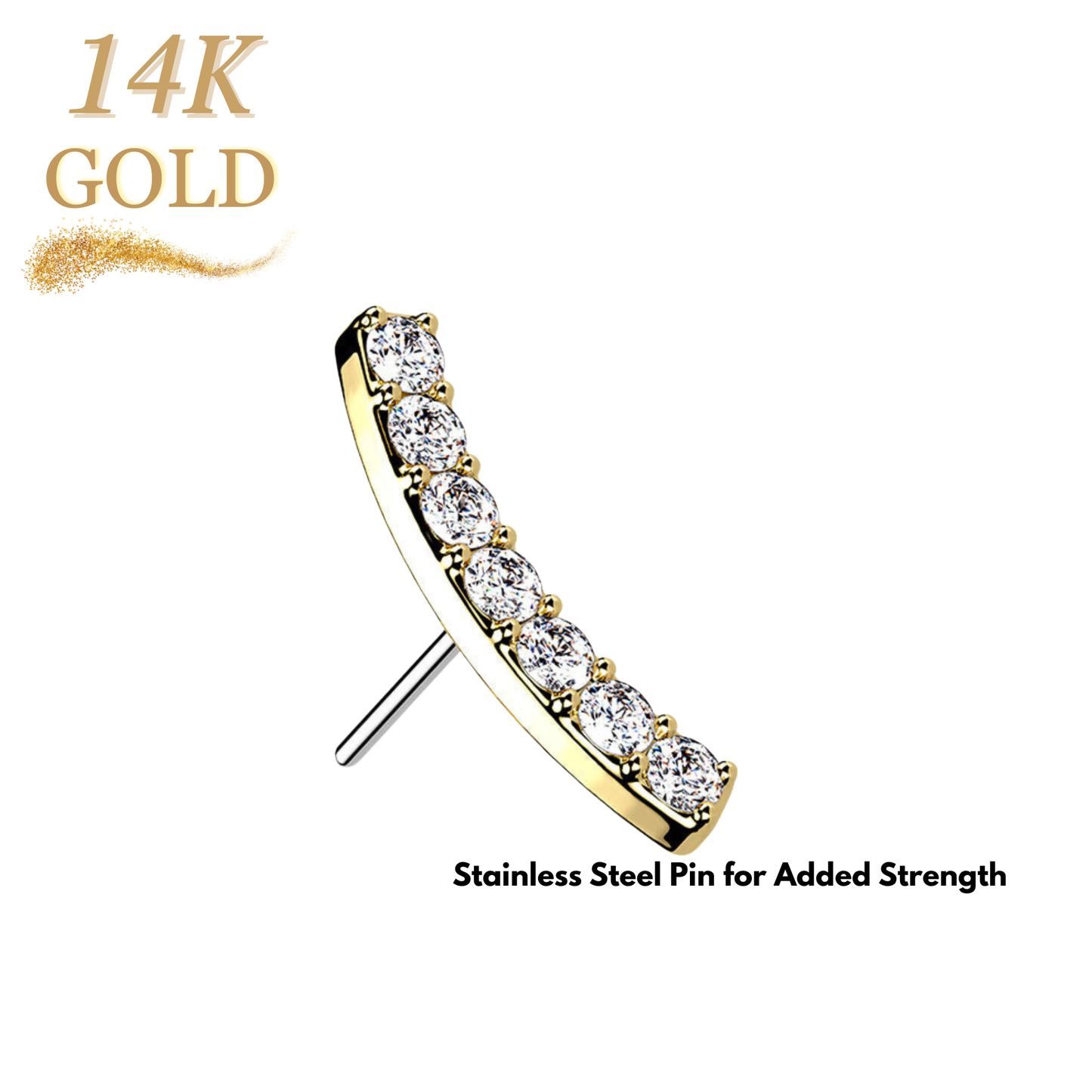 14K Gold Threadless Push In Paved CZ Curved Top Only