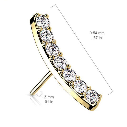 14K Gold Threadless Push In Paved CZ Curved Top Only