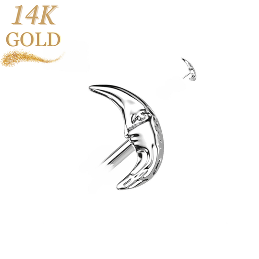 14K Gold Threadless Push In Moon with Face Top Only