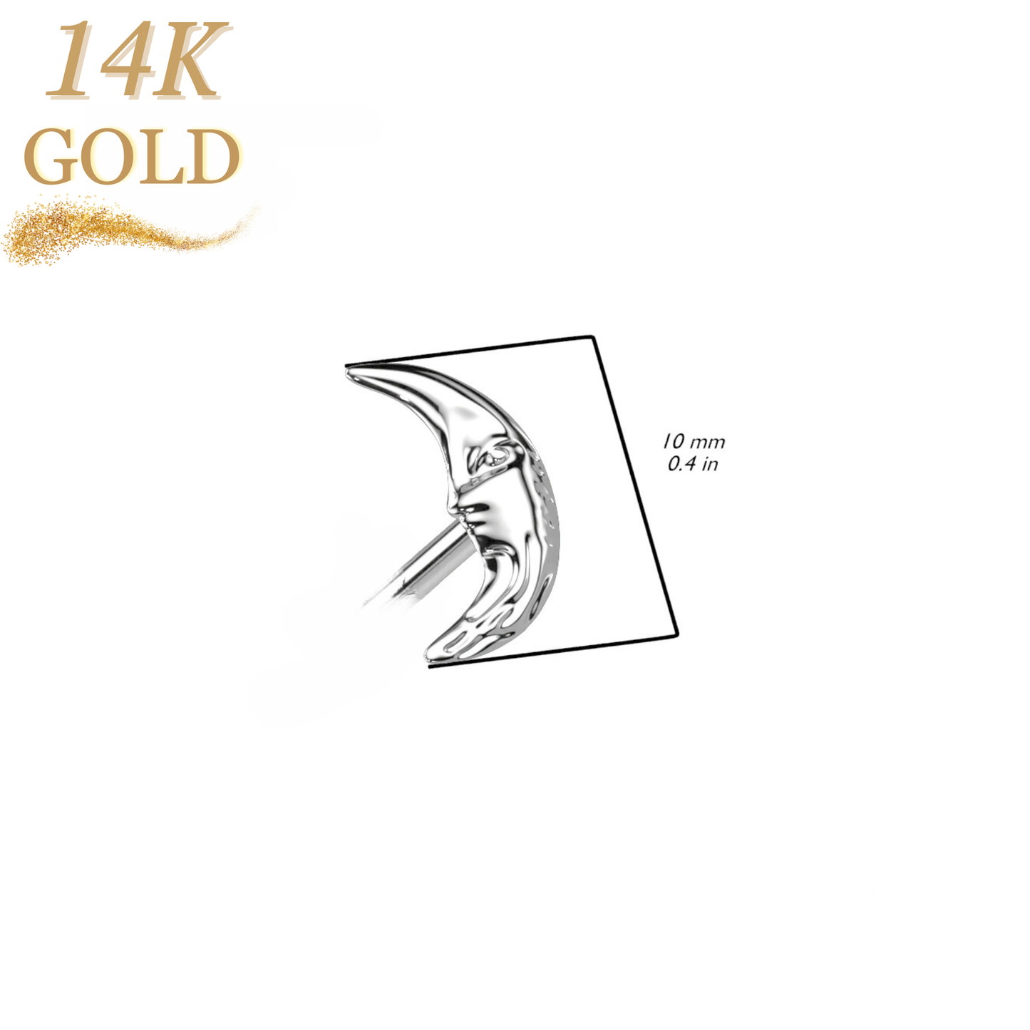 14K Gold Threadless Push In Moon with Face Top Only