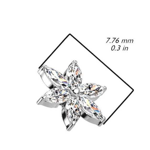 14K Gold 6 Marquise cz Petal Flower Threadless Push in Top Only
