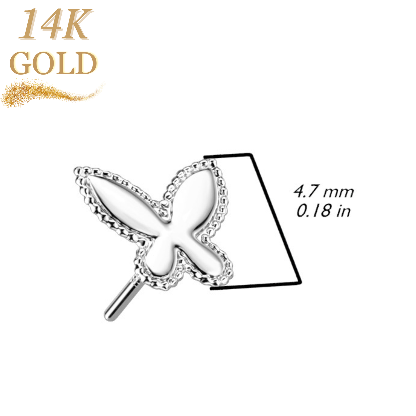14K Gold Threadless Push In Beaded Butterfly Top Only