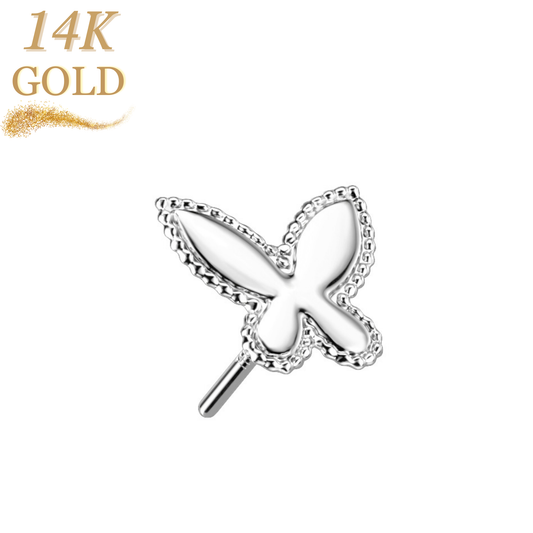 14K Gold Threadless Push In Beaded Butterfly Top Only