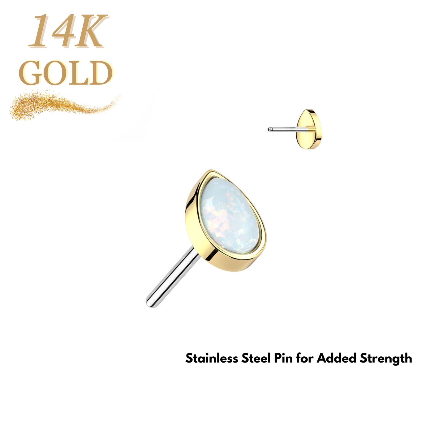 14K Gold Threadless Pear Opal Top Only