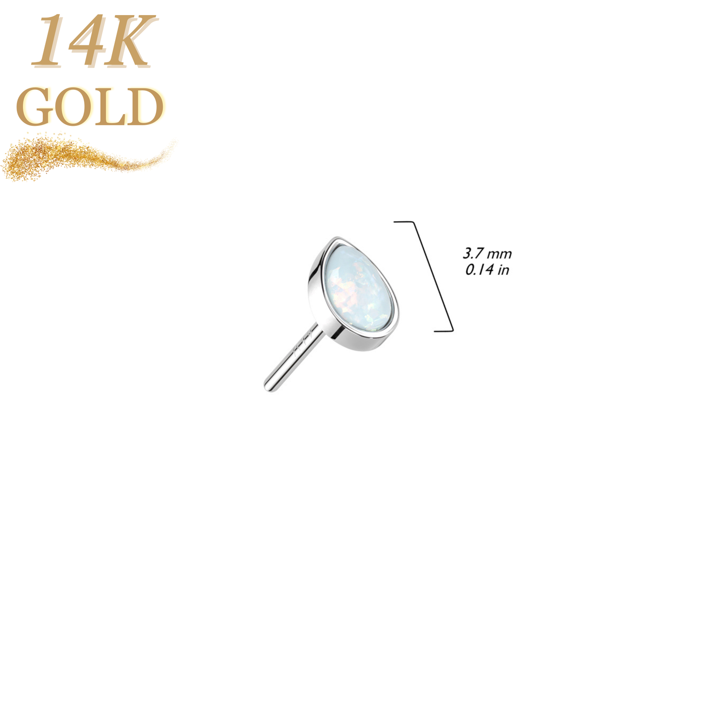 14K Gold Threadless Pear Opal Top Only