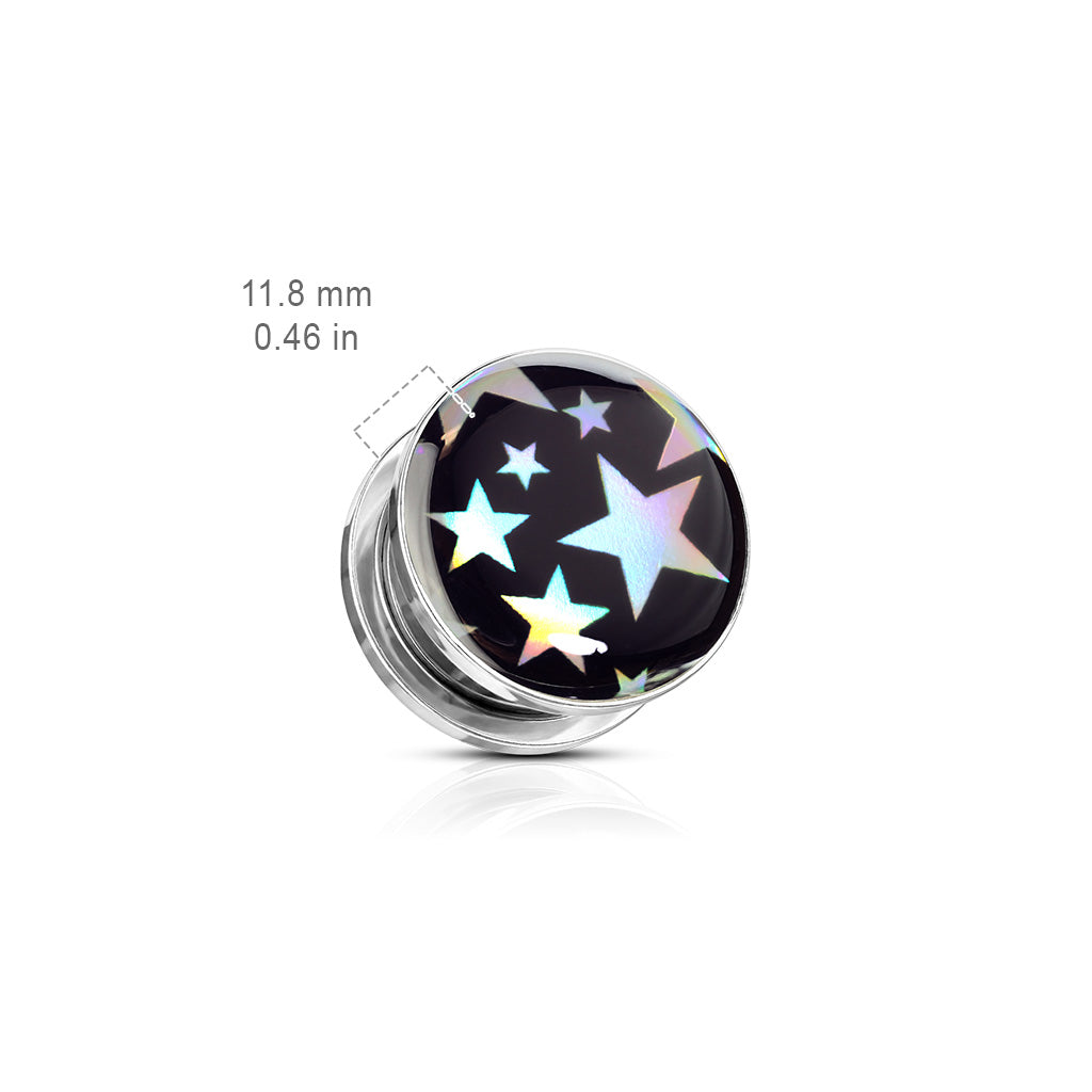 Stars Hologram Front Surgical Steel Screw Fit Tunnel Plug