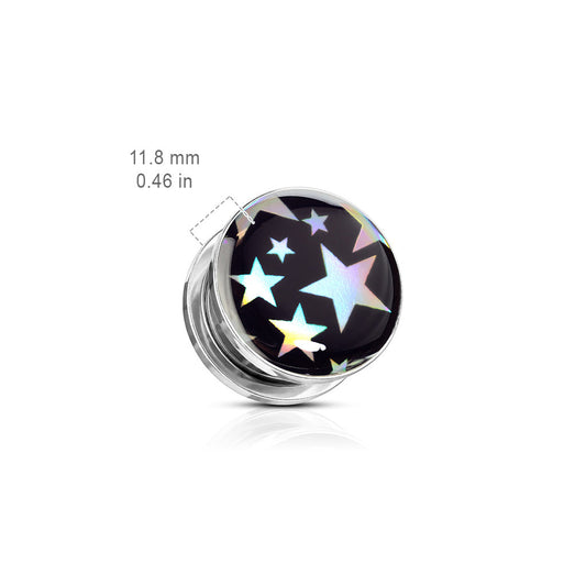 Stars Hologram Front Surgical Steel Screw Fit Tunnel Plug
