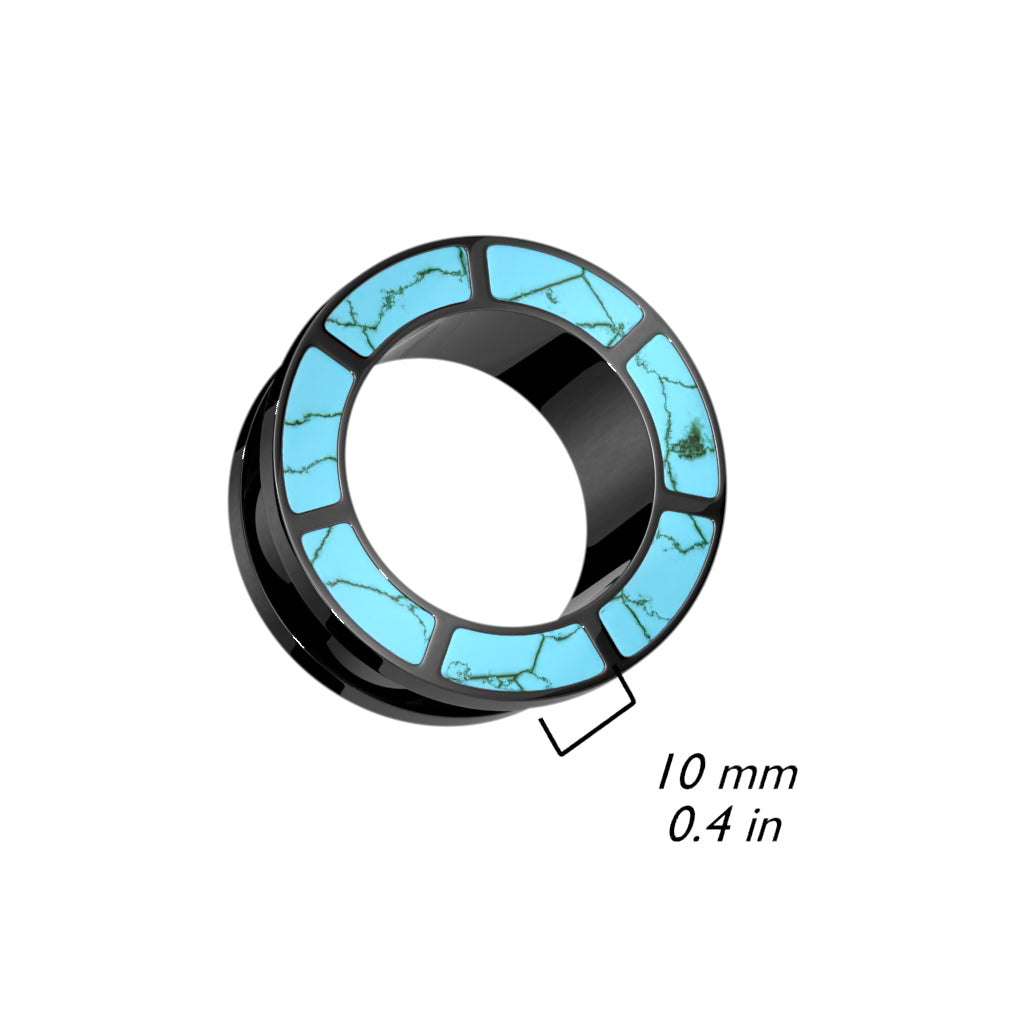 Turquoise Rimmed Black Surgical Steel Screw Fit Tunnel