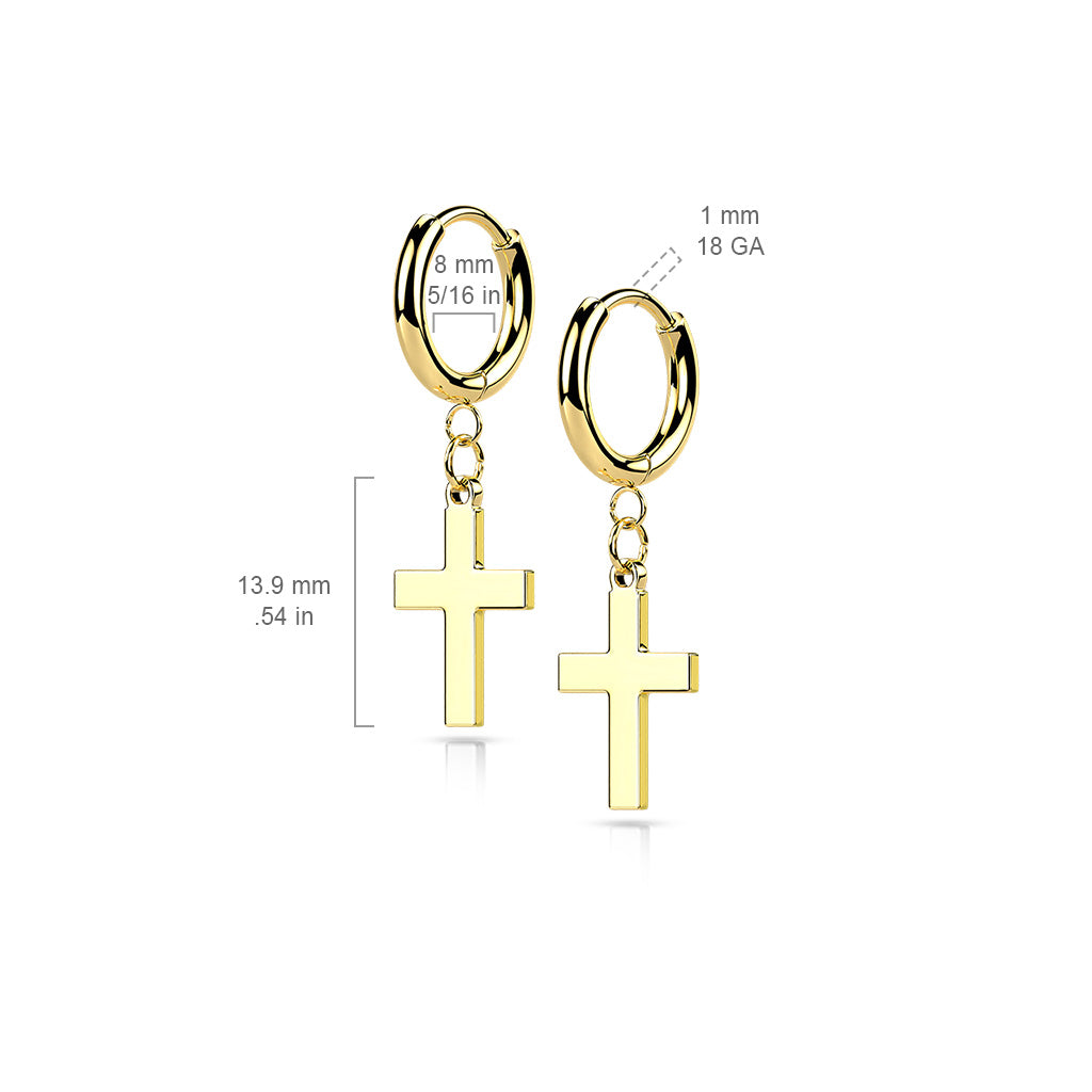 Surgical Steel Hinged Hoop Earrings with Cross Dangle