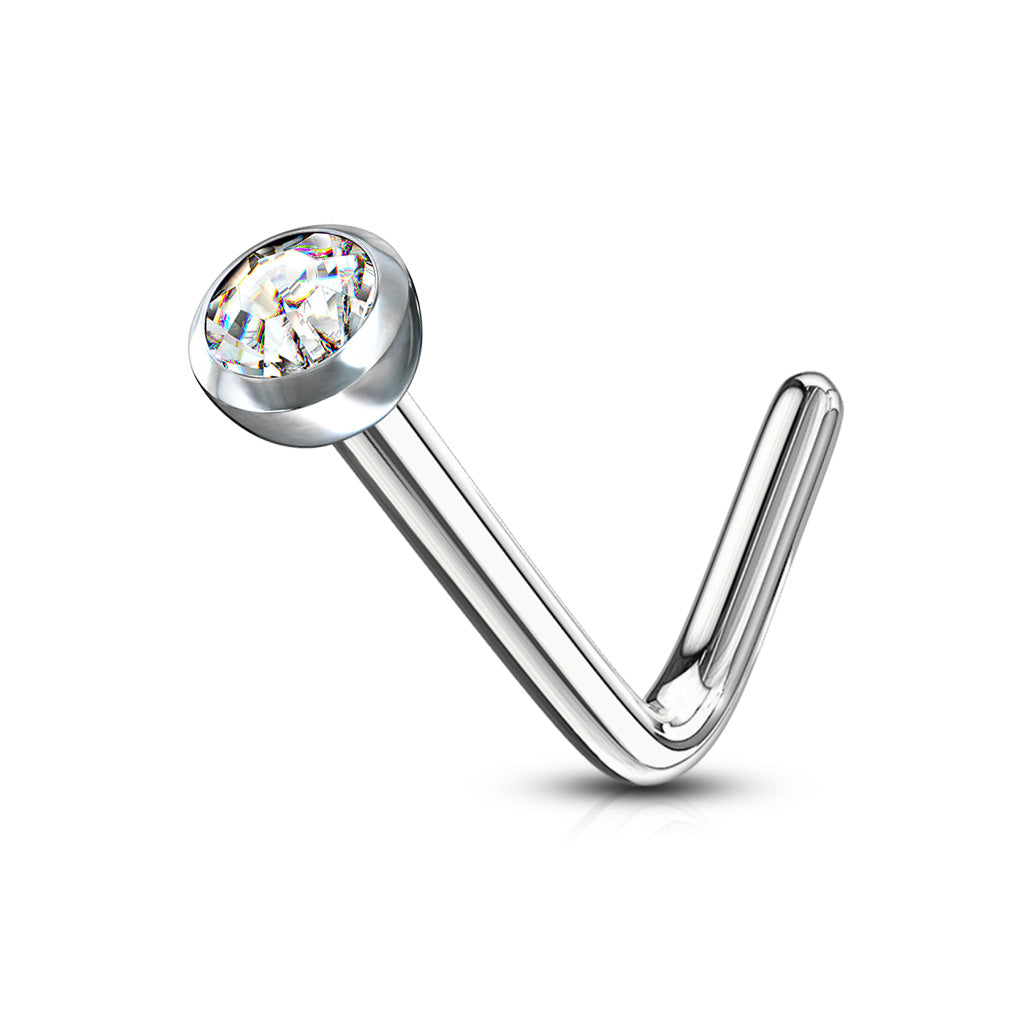 L Bend Surgical Steel Nostril Stud with Press Fit Gem