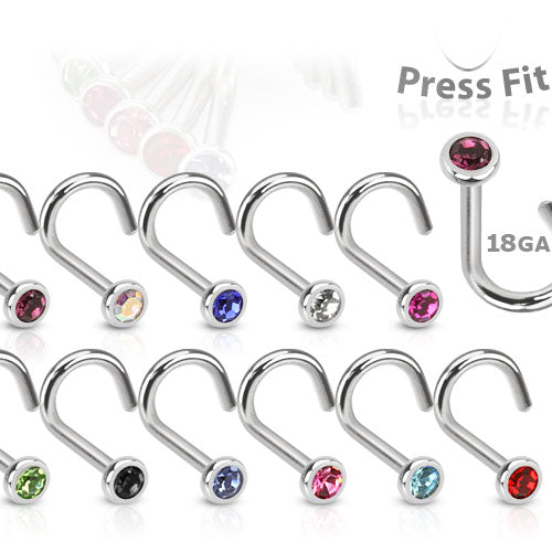 Surgical Steel Nostril Corkscrew with Press Fit Gem Ball Top