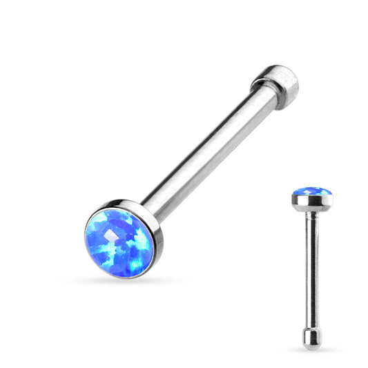 Surgical Steel Nostril Straight Stud (Nose Bone) with Opal Bezel
