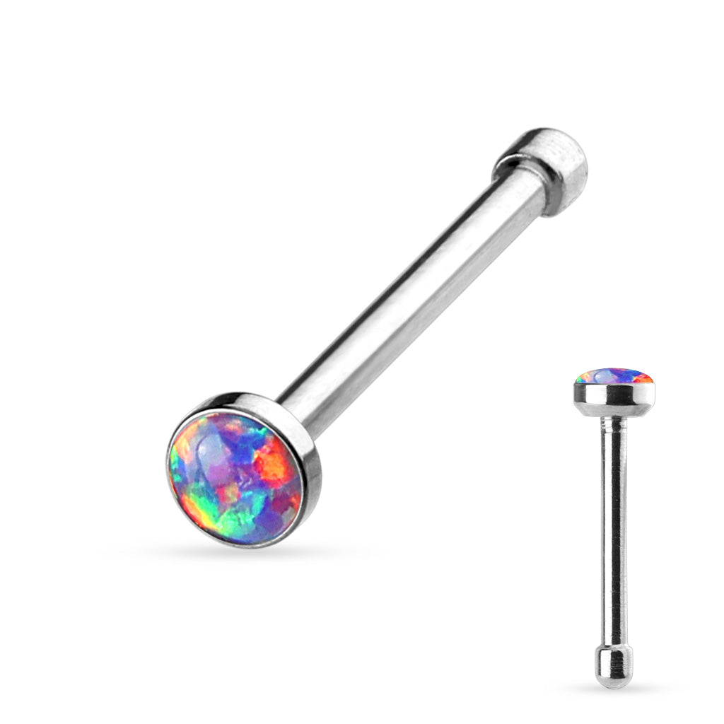 Surgical Steel Nostril Straight Stud (Nose Bone) with Opal Bezel