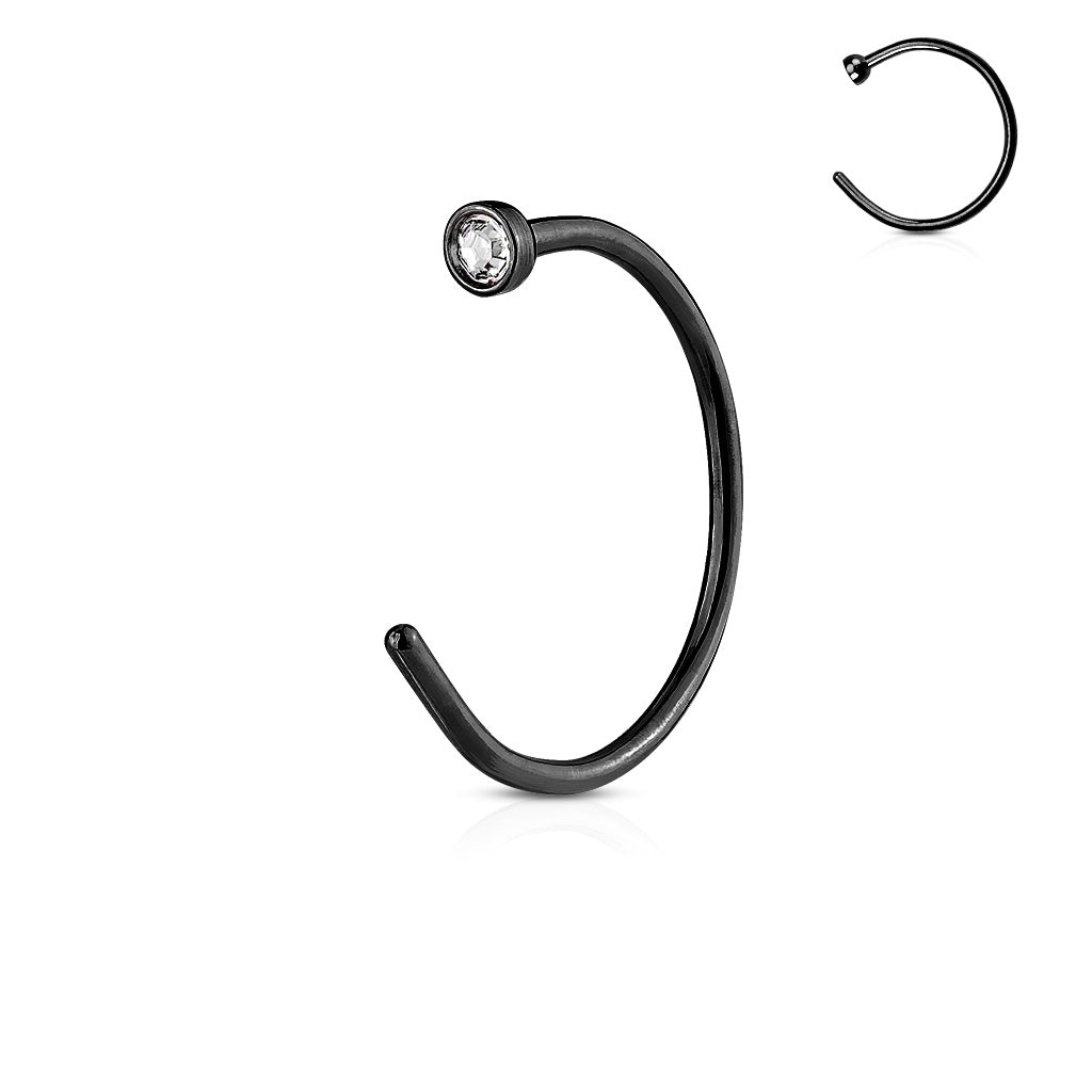 Crystal Gemmed Top Surgical Steel Nostril Open Hoop