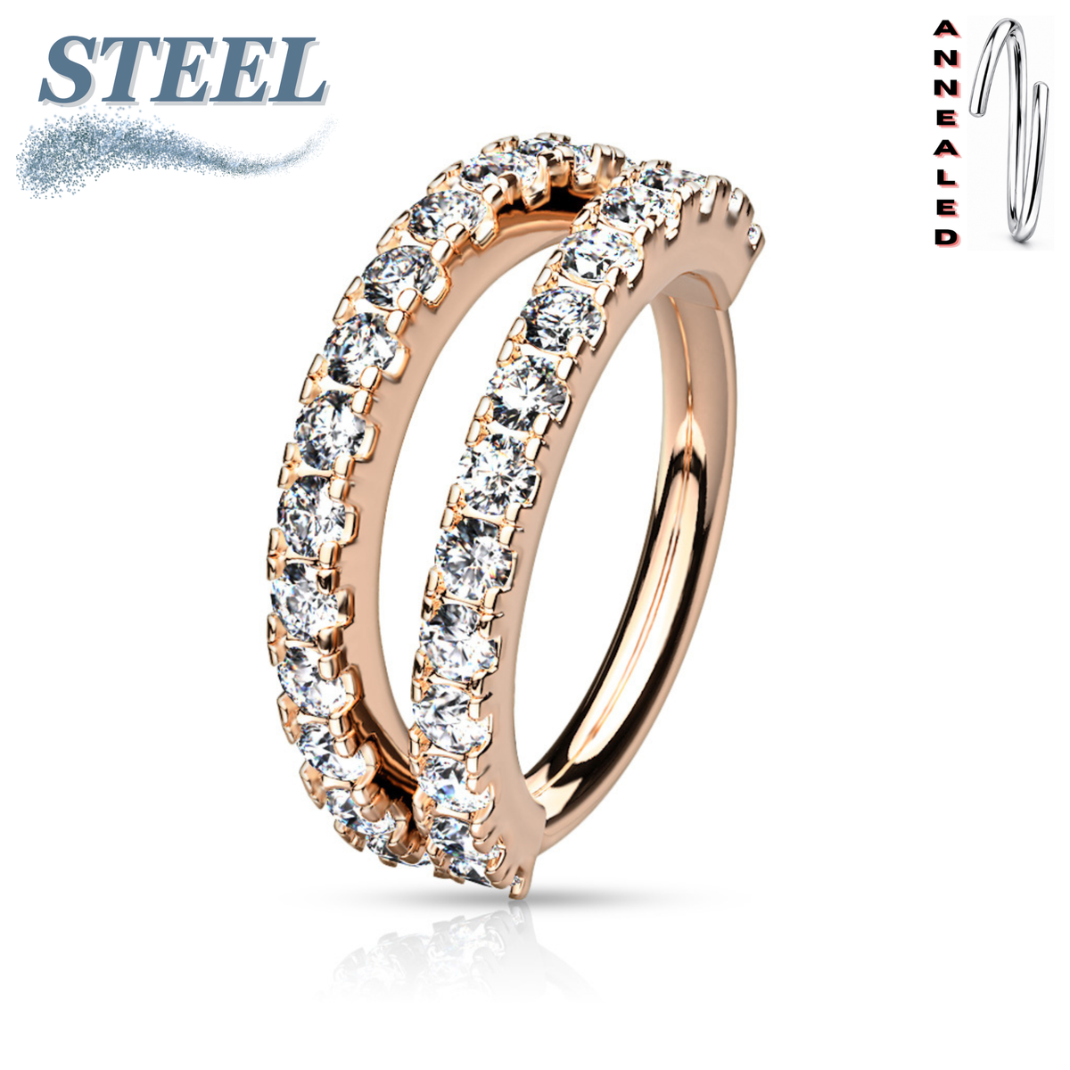 Annealed Double Separated Surgical Steel & Brass CZ Ring (Clearance)