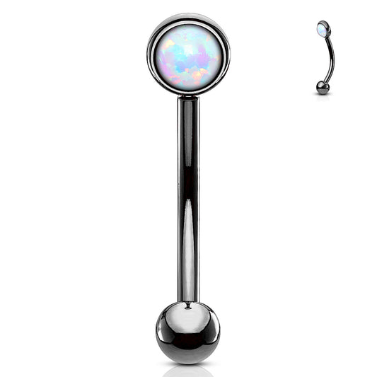Flat Set Single Opal Curved Barbell in Surgical Steel