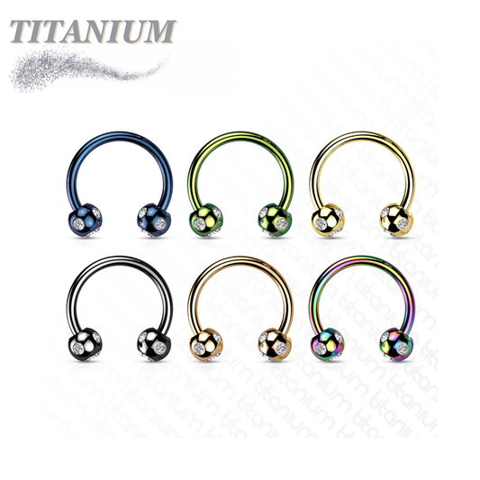 Colored Horseshoe with 5-Gem Paved Crystal Balls External Thread