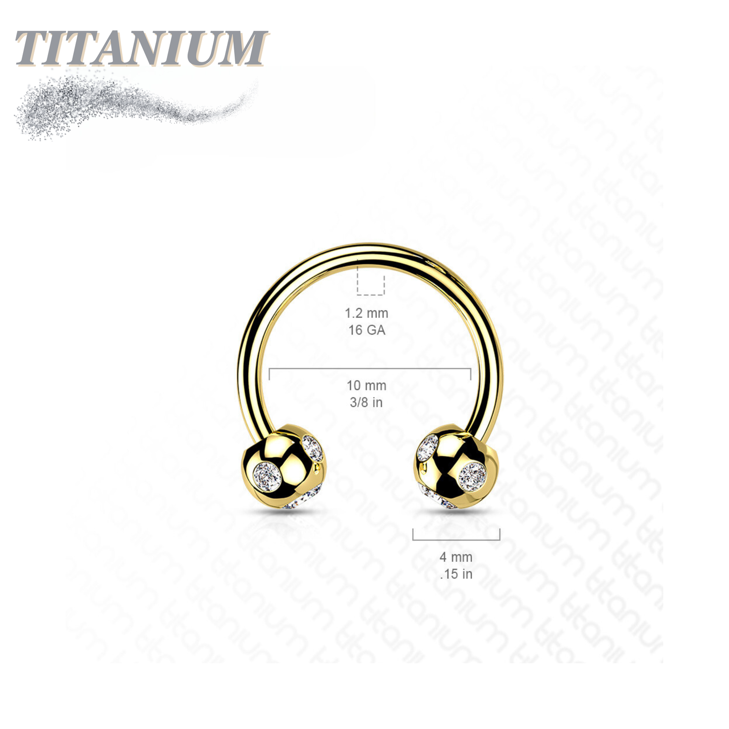 Colored Horseshoe with 5-Gem Paved Crystal Balls External Thread