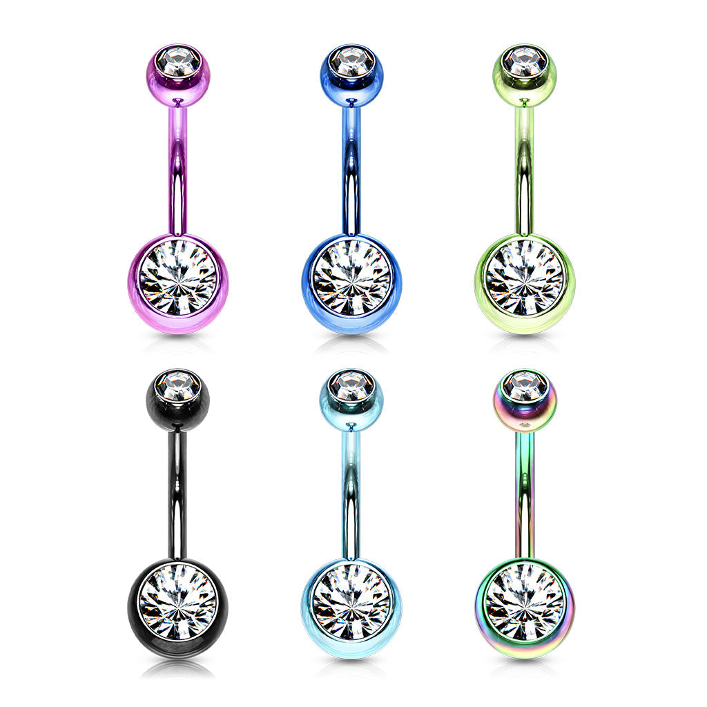 Surgical Steel Ion Plated Colors Double Gem Belly Banana