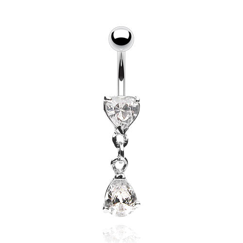 Surgical Steel Heart & Pear CZ Dangle Belly Banana