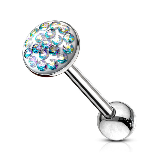 Surgical Steel Tongue Barbell with Smooth Epoxy Paved Gem