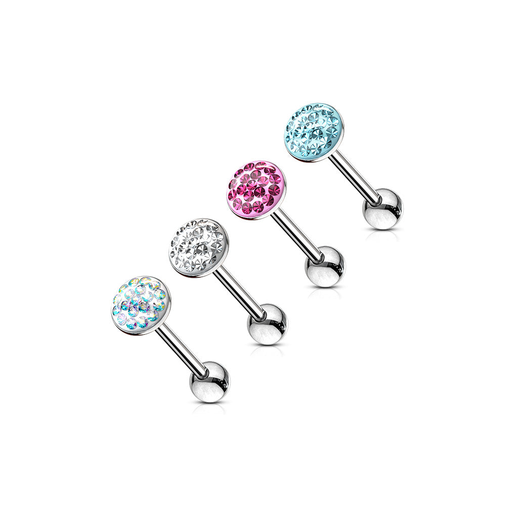 Surgical Steel Tongue Barbell with Smooth Epoxy Paved Gem
