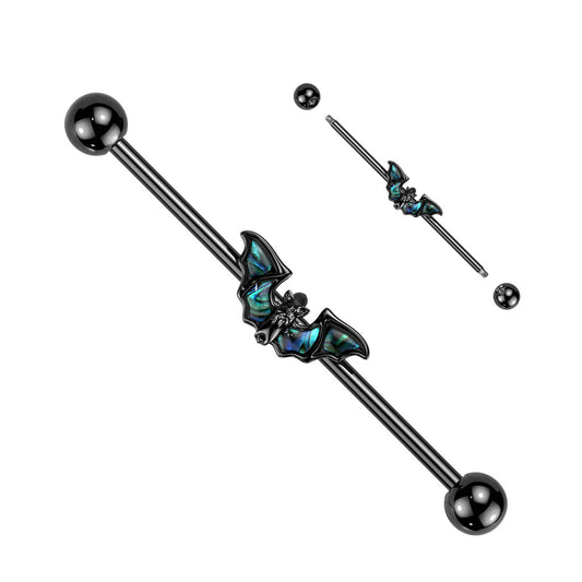 Surgical Steel Abalone Winged Bat Industrial Barbell