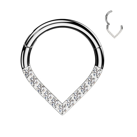 Surgical Steel Chevron Clicker with Front Facing Gems