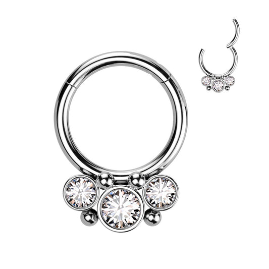 Surgical Steel Front Facing Bezel CZ with Micro Balls Hinged Ring